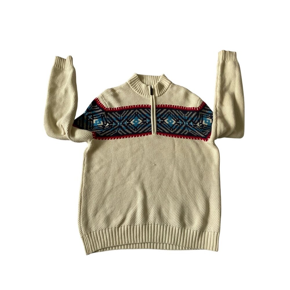Izod Cream Sweater Size Large Nordic Design Cotton Blend Mens Long Sleeve